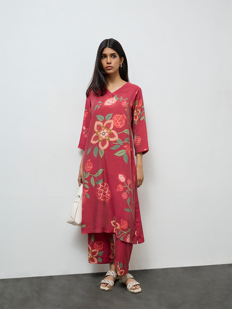 Utsa Pink Anar Printed A-Line Kurta