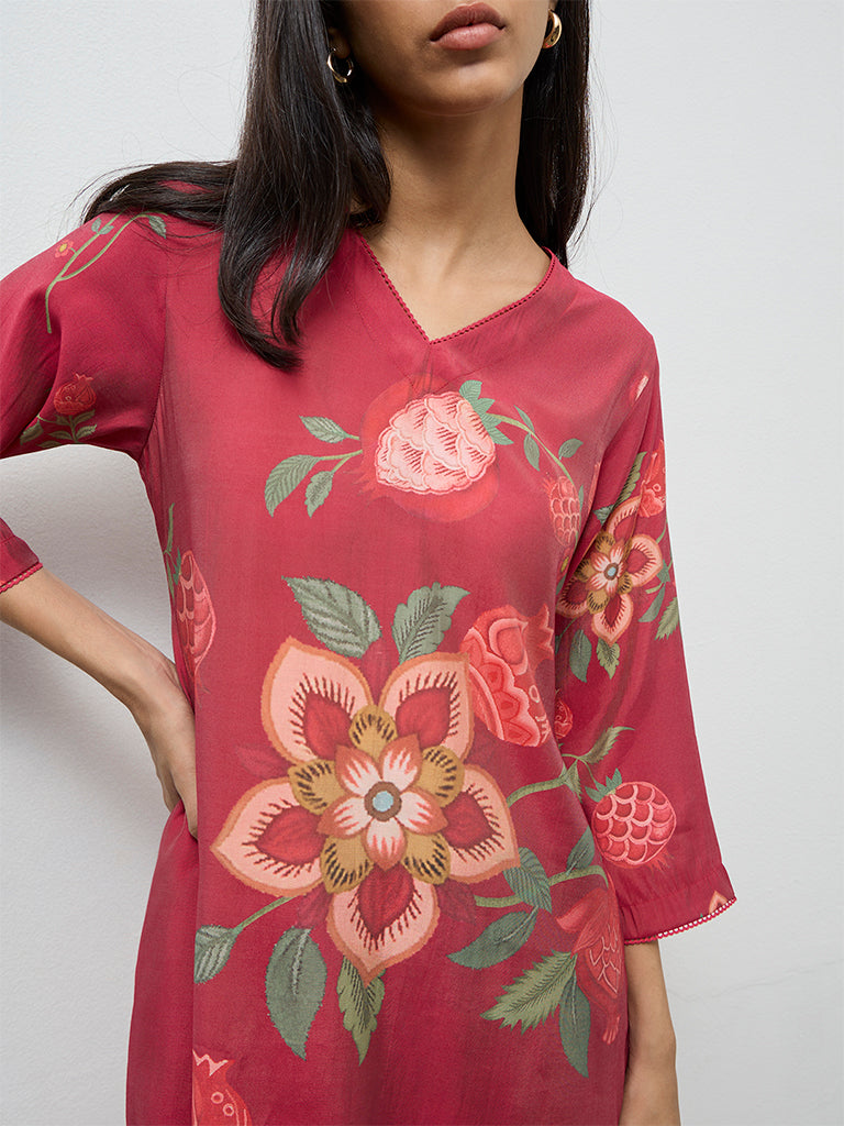 Utsa Pink Anar Printed A-Line Kurta