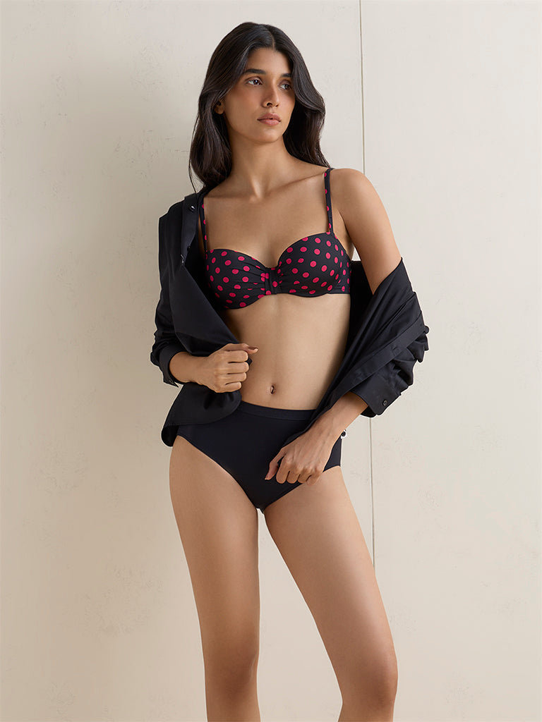 Wunderlove Black Polka Dotted Under-Wired Bra