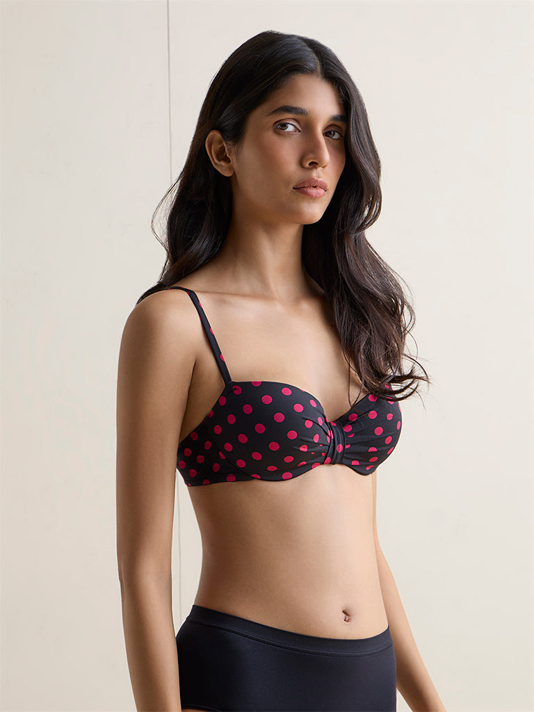 Wunderlove Black Polka Dotted Under-Wired Bra