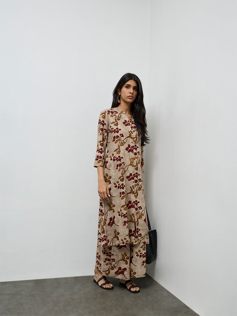 Utsa Light Taupe Floral Printed Palazzos