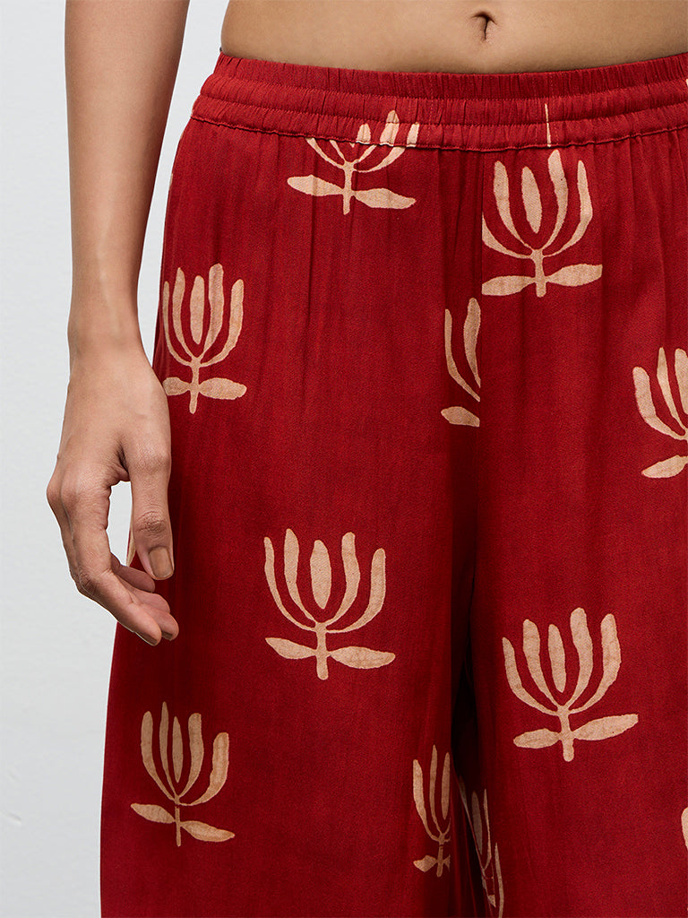 Utsa Red Printed Palazzos