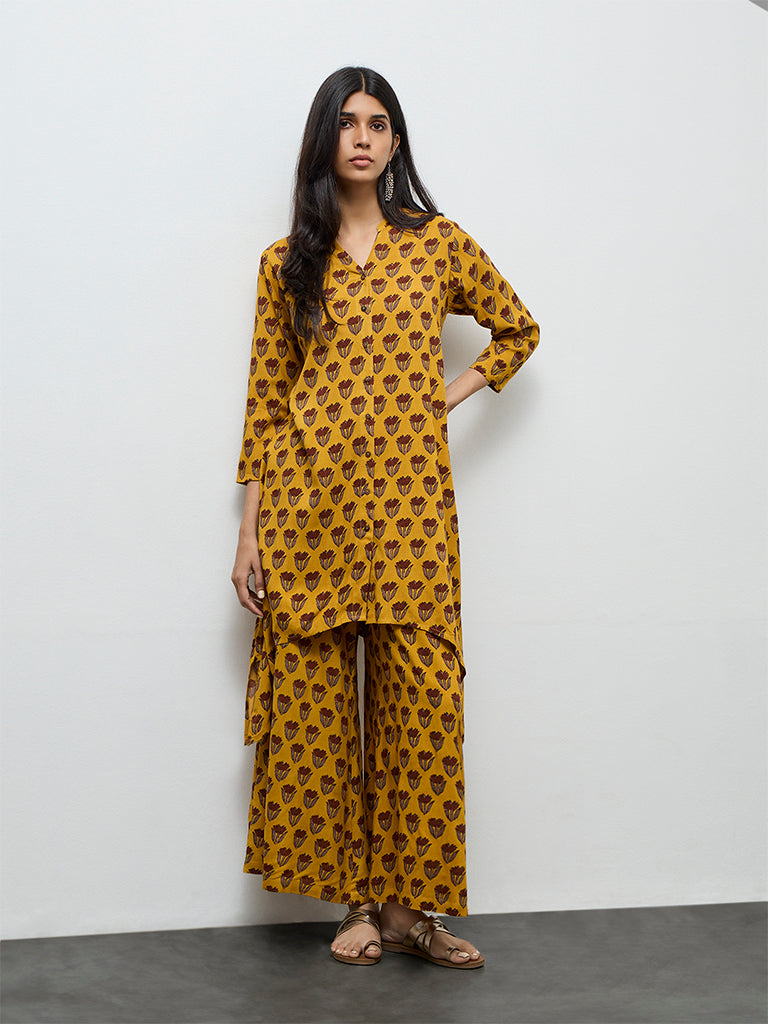 Utsa Mustard Floral Printed Palazzos