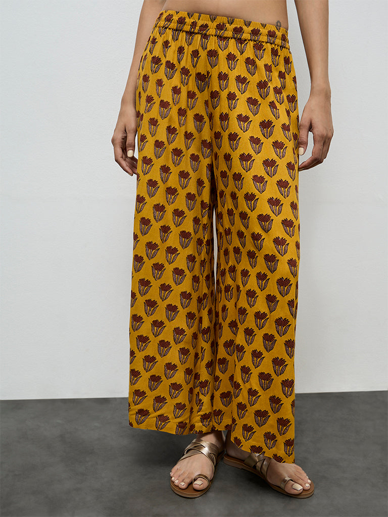 Utsa Mustard Floral Printed Palazzos