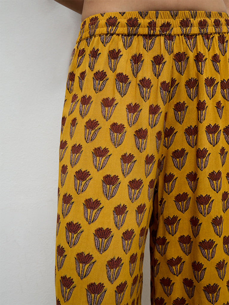 Utsa Mustard Floral Printed Palazzos