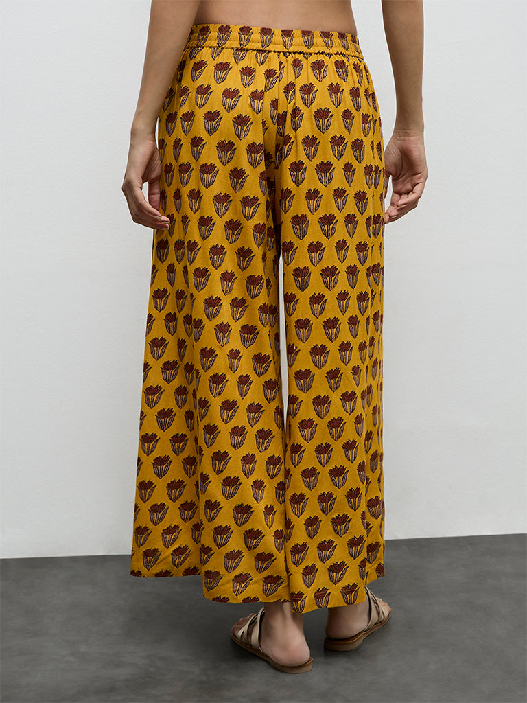 Utsa Mustard Floral Printed Palazzos