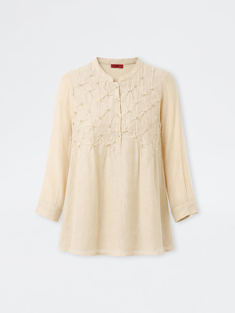Zuba Beige Embellished Silk-Blend Tunic