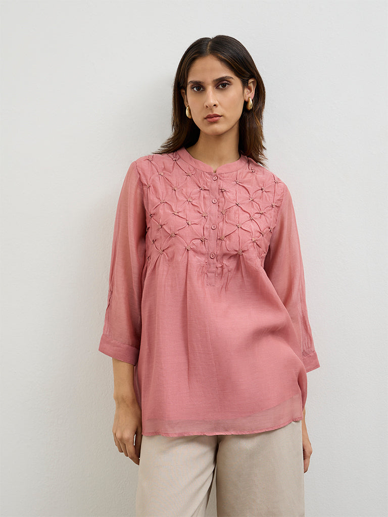 Zuba Dusty Pink Silk Chanderi Tunic