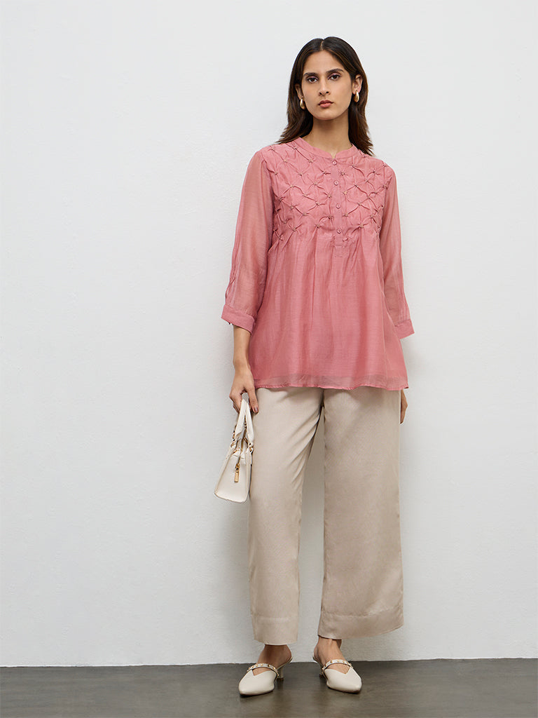 Zuba Dusty Pink Silk Chanderi Tunic
