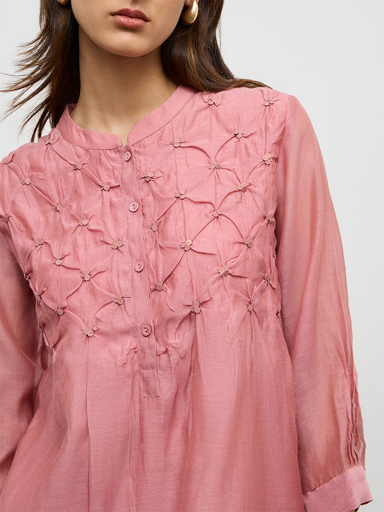 Zuba Dusty Pink Silk Chanderi Tunic