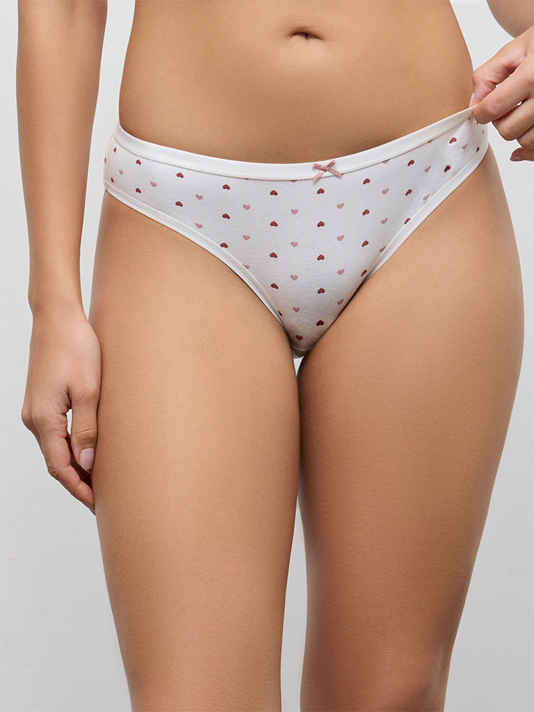 Wunderlove 3-Pack Heart Printed Cotton-Blend Bikini Briefs
