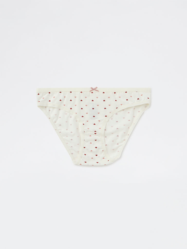 Wunderlove 3-Pack Heart Printed Cotton-Blend Bikini Briefs