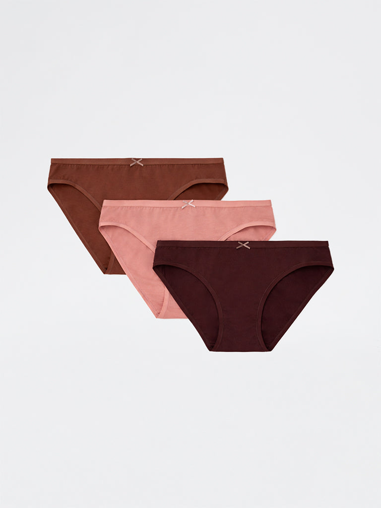 Wunderlove 3-Pack Bikini Cotton-Blend Briefs