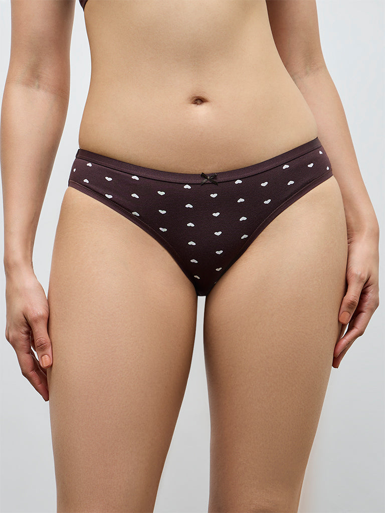Wunderlove 3-Pack Heart Printed Bikini Cotton-Blend Briefs