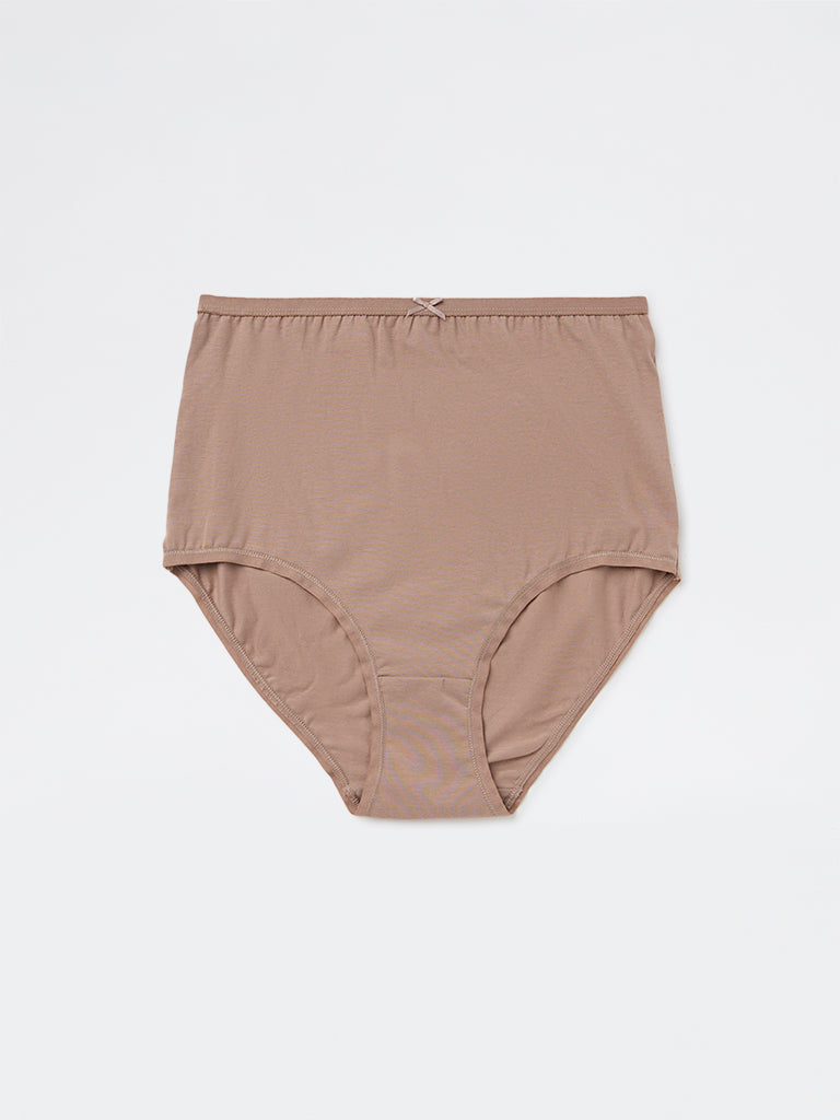 Wunderlove Beige Printed Cotton-Blend Full Briefs - Pack of 3