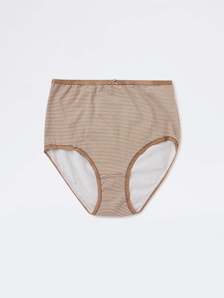 Wunderlove Beige Printed Cotton-Blend Full Briefs - Pack of 3