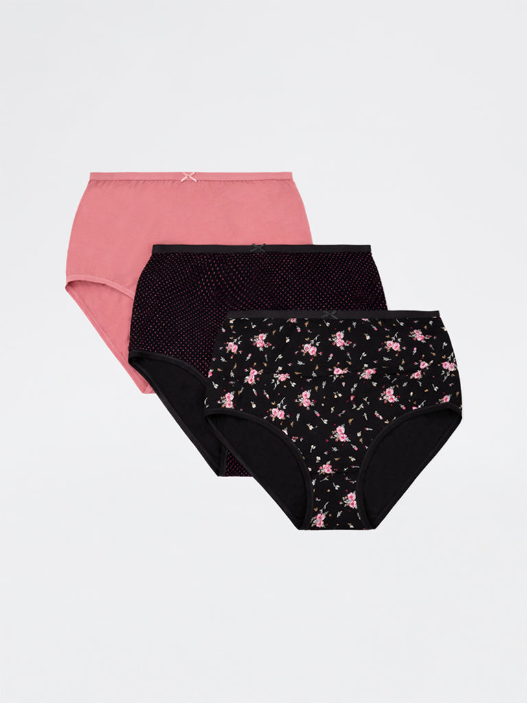 Wunderlove 3-Pack Floral Printed Cotton-Blend Full Briefs