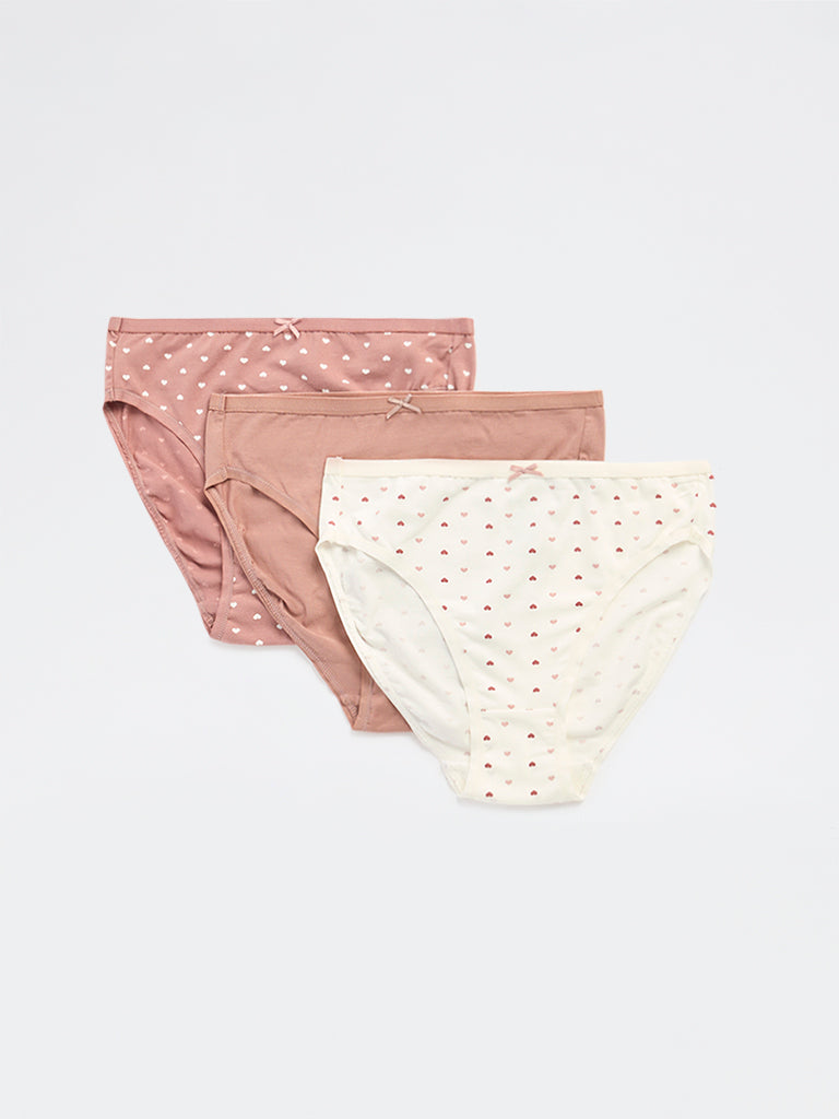 Wunderlove Dusty Pink Hi-Leg Cotton-Blend Briefs - Pack of 3