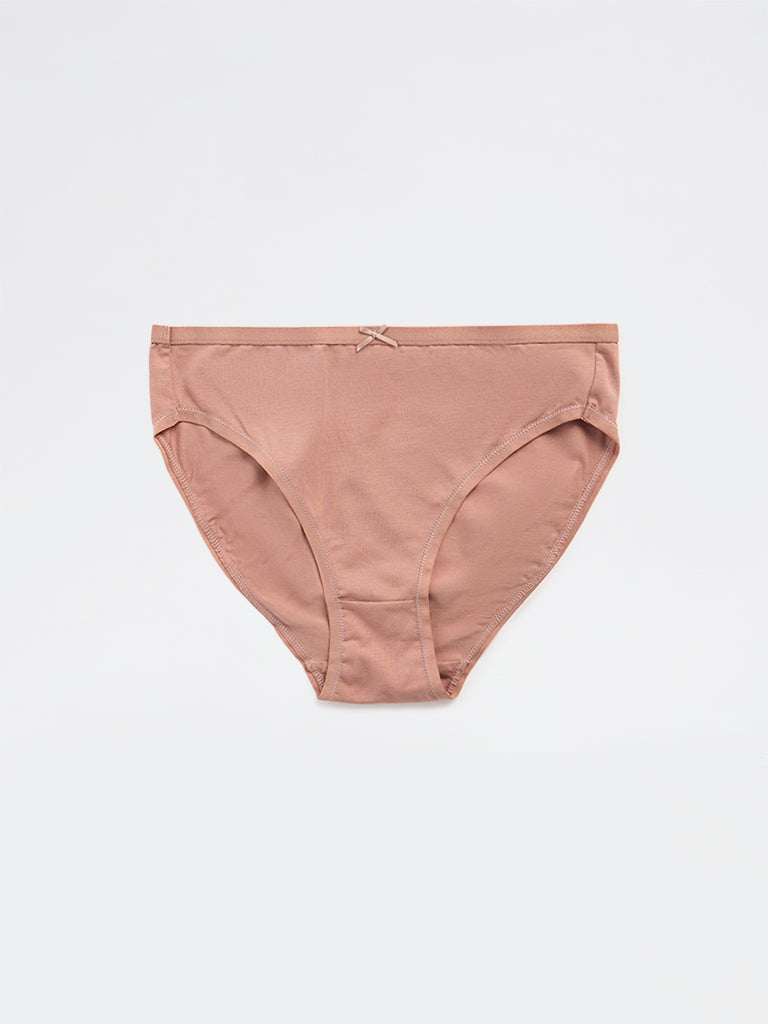 Wunderlove Dusty Pink Hi-Leg Cotton-Blend Briefs - Pack of 3