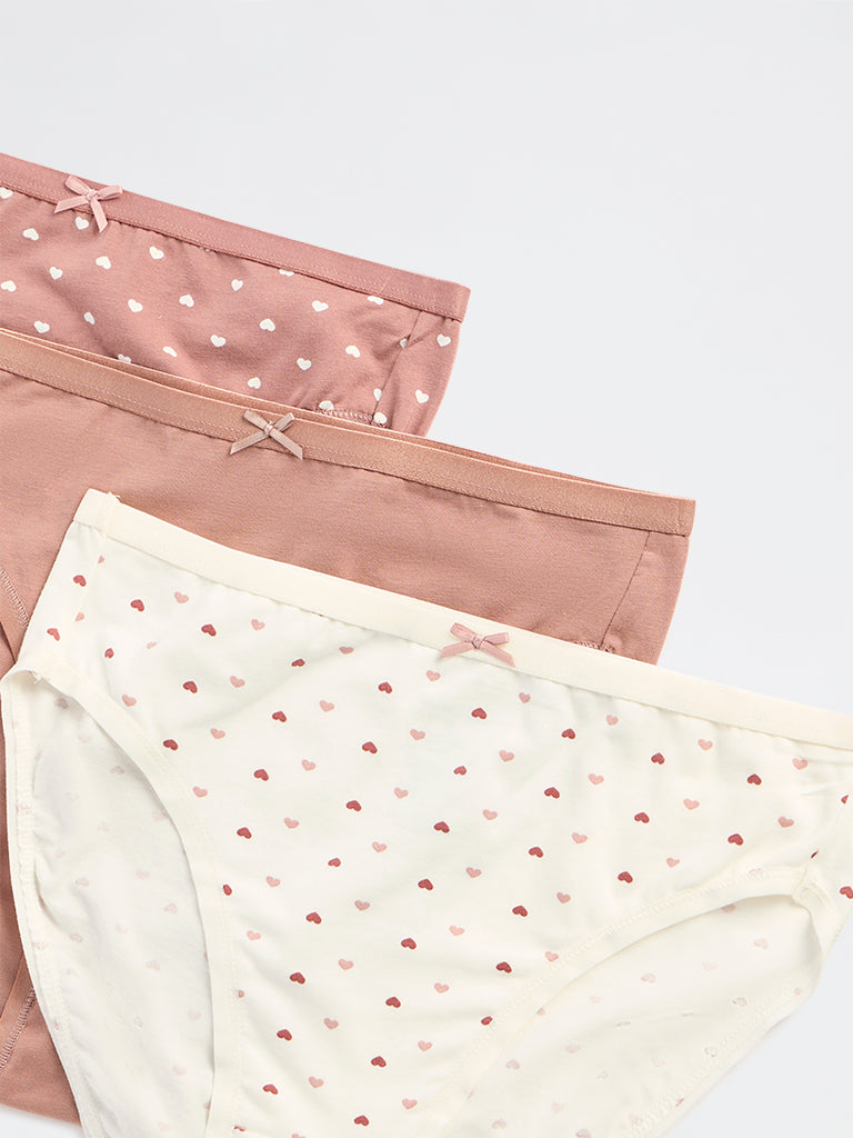 Wunderlove Dusty Pink Hi-Leg Cotton-Blend Briefs - Pack of 3