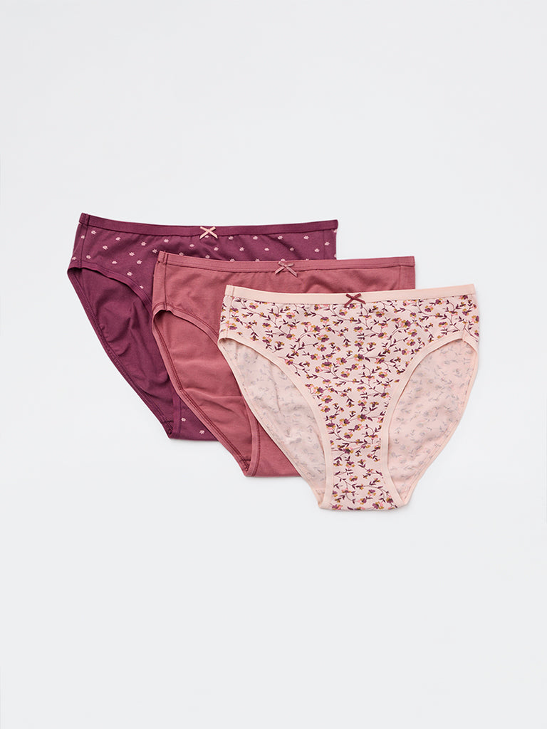 Wunderlove 3-Pack Printed Cotton-Blend Hi-Leg Briefs