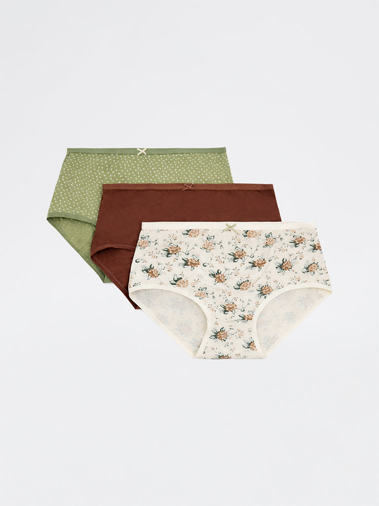 Wunderlove 3-Pack Printed Hi-Rise Cotton-Blend Briefs