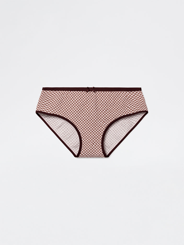 Wunderlove Burgundy Checkered Cotton-Blend High-Rise Briefs - Pack of 3