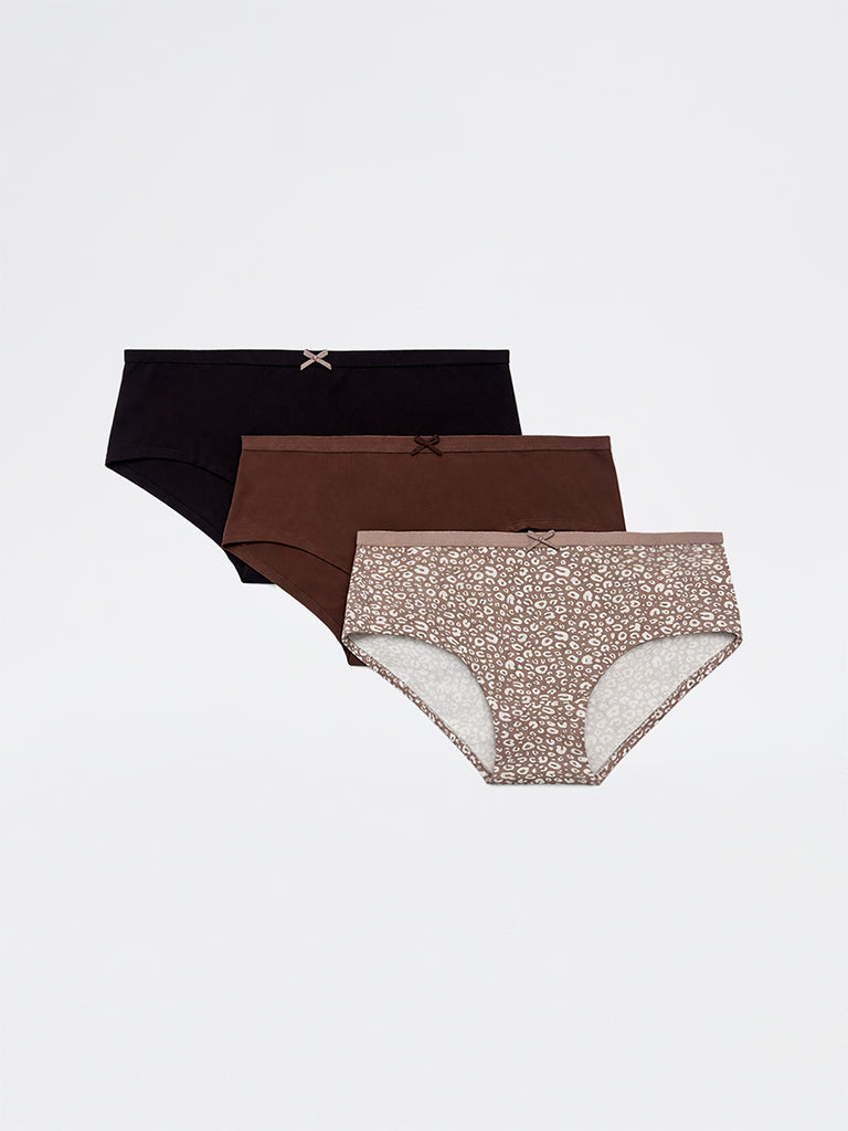 Wunderlove 3-Pack Light Animal Printed Low-Rise Cotton-Blend Briefs