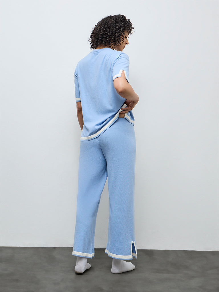 Wunderlove Blue Contrast Detailed High-Rise Pants