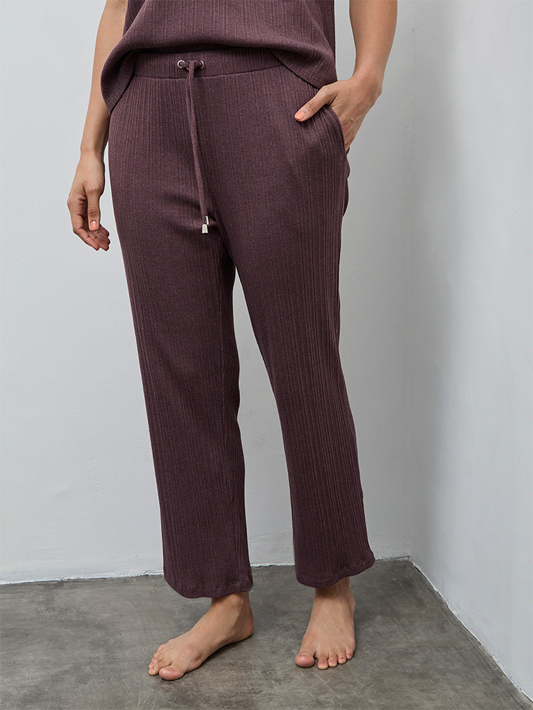 Wunderlove Dark Mauve Self-Striped High-Rise Pants
