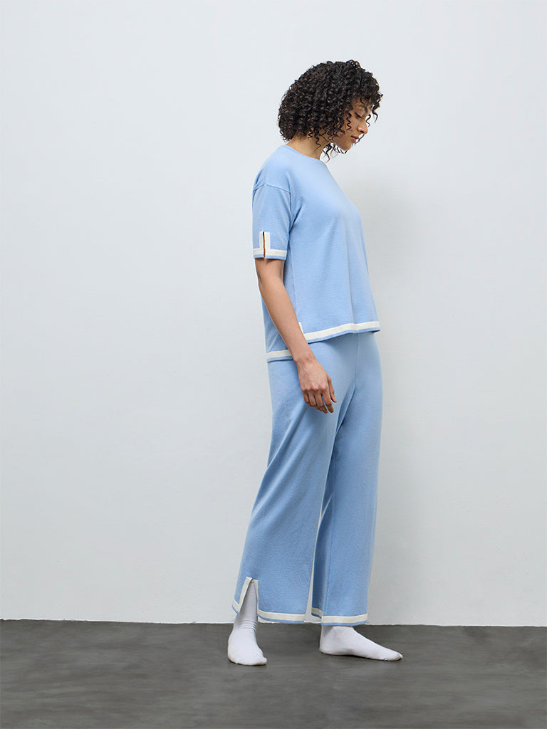 Wunderlove Blue Contrast Detailed Top