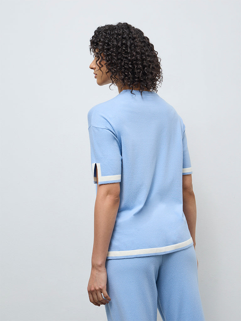 Wunderlove Blue Contrast Detailed Top