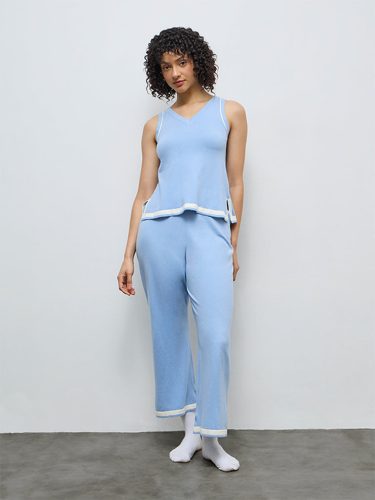 Wunderlove Blue Contrast Detailed Top