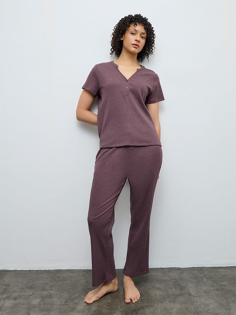 Wunderlove Dark Mauve Self-Striped Top