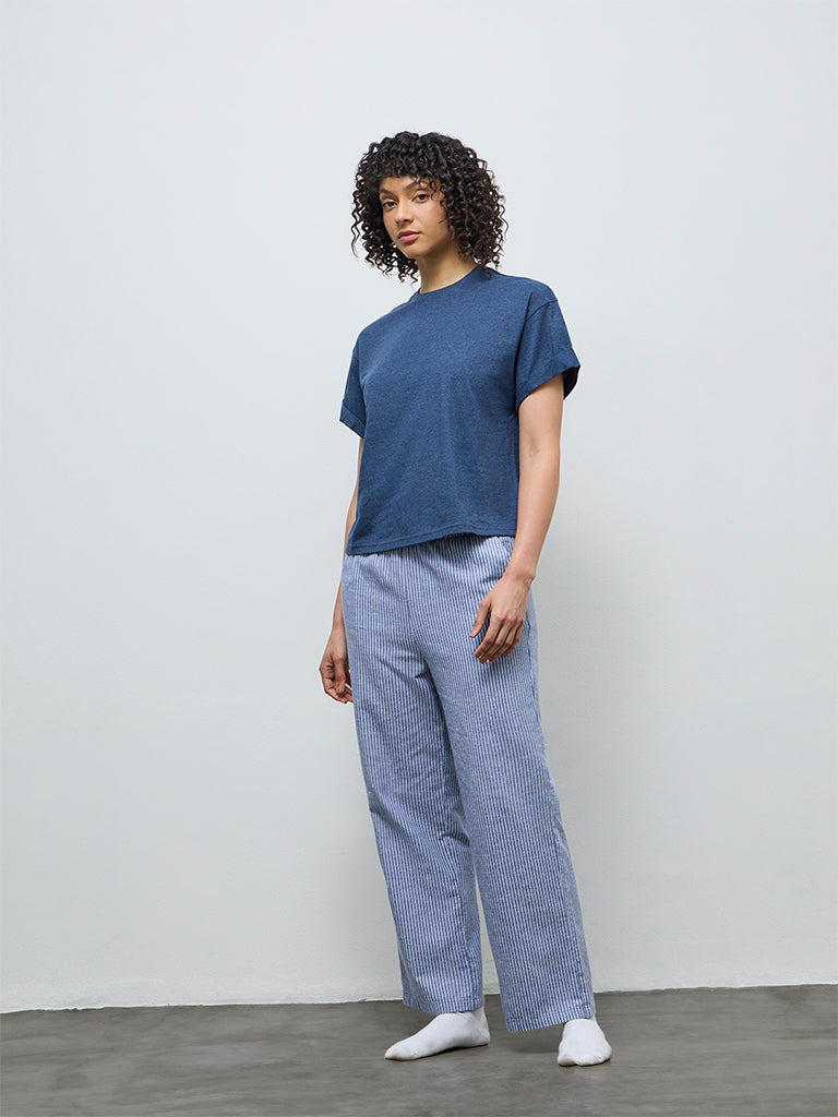 Wunderlove Blue Solid Cotton-Blend Top