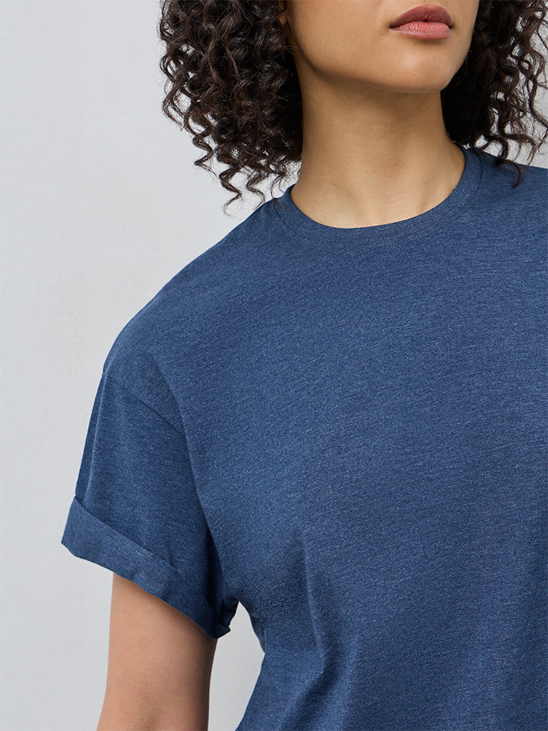 Wunderlove Blue Solid Cotton-Blend Top