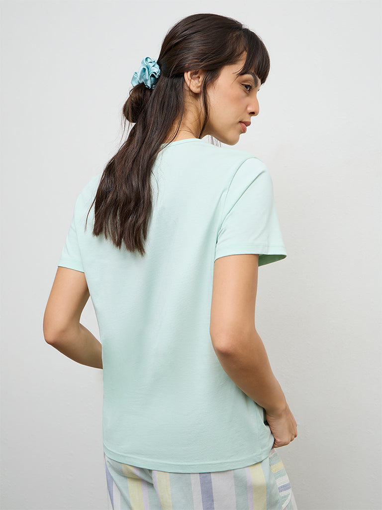 Wunderlove Sage Text Printed Cotton T-Shirt