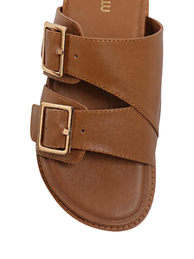 LUNA BLU Light Tan Buckle-Detailed Sandals