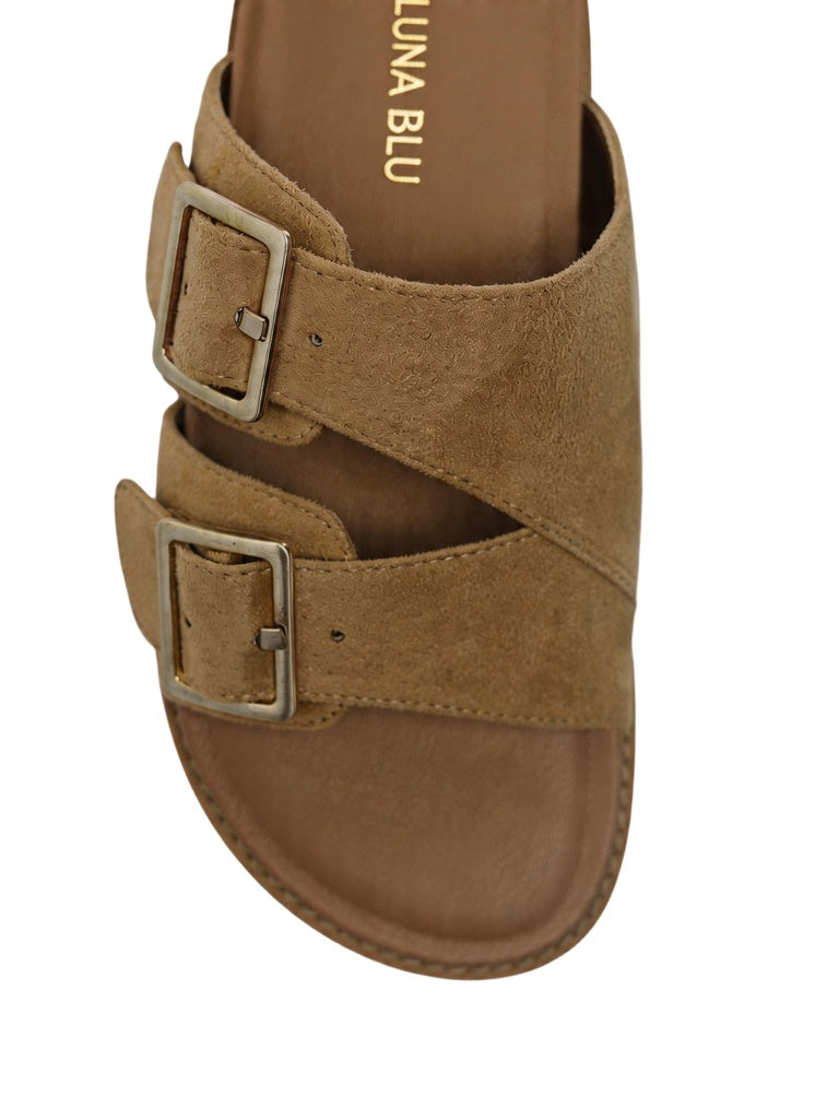 LUNA BLU Light Taupe Buckle-Detailed Sandals
