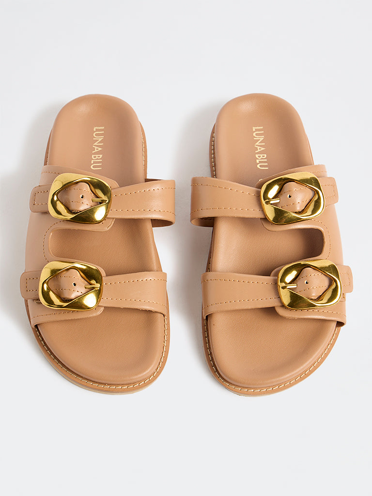 LUNA BLU Beige Double Strap Sandals