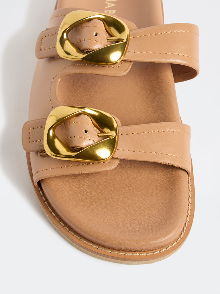 LUNA BLU Beige Double Strap Sandals