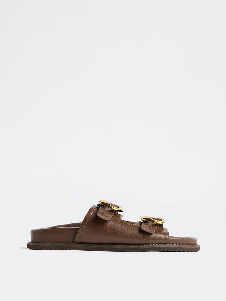 LUNA BLU Brown Buckle-Detailed Sandals