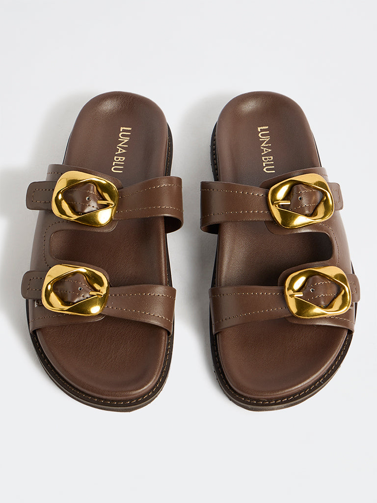 LUNA BLU Brown Buckle-Detailed Sandals