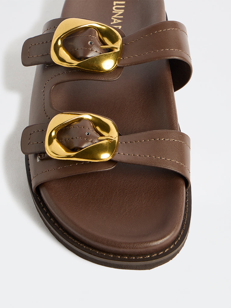 LUNA BLU Brown Buckle-Detailed Sandals