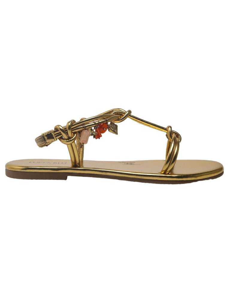 LUNA BLU Gold Multi Charm Metallic Slingback Sandals
