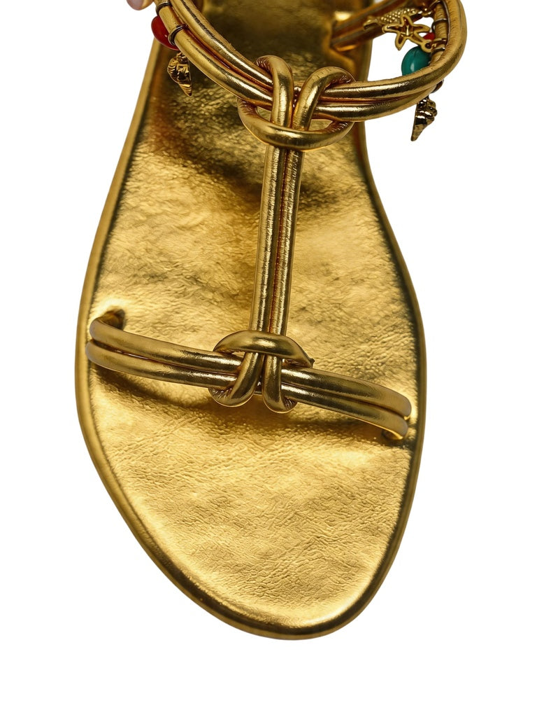 LUNA BLU Gold Multi Charm Metallic Slingback Sandals