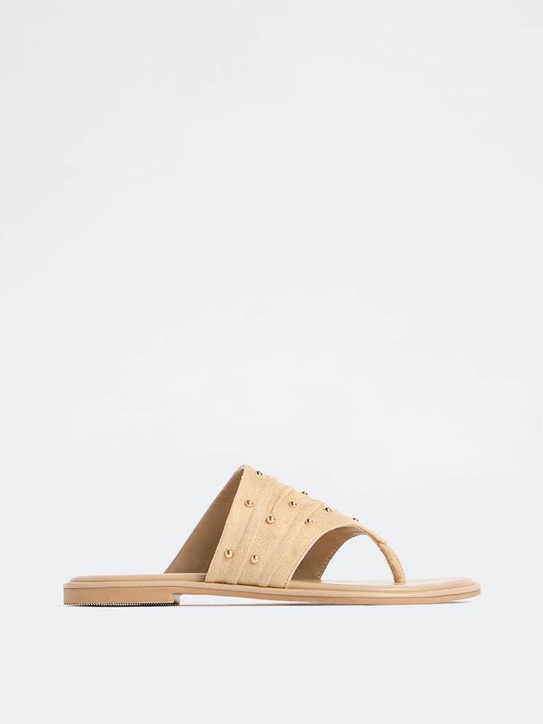 LUNA BLU Cream Stud-Detailed Suede Sandals
