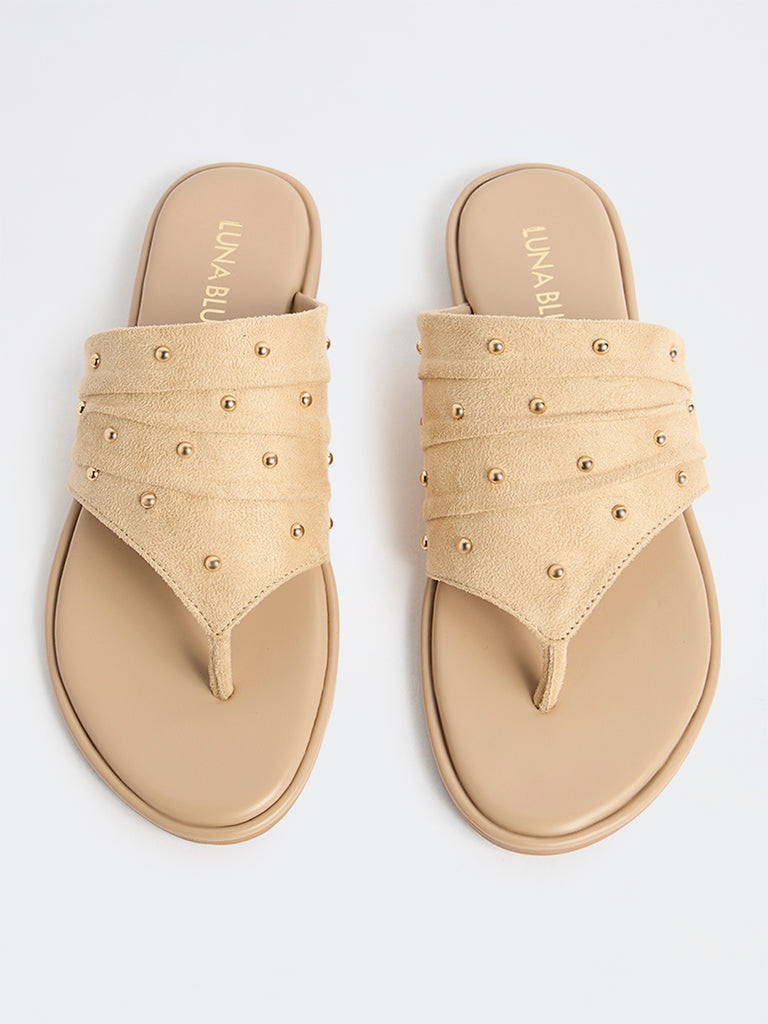 LUNA BLU Cream Stud-Detailed Suede Sandals