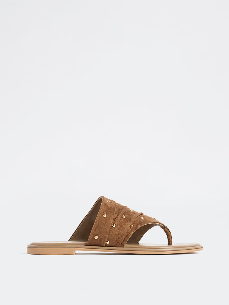 LUNA BLU Taupe Stud-Detailed Suede Sandals