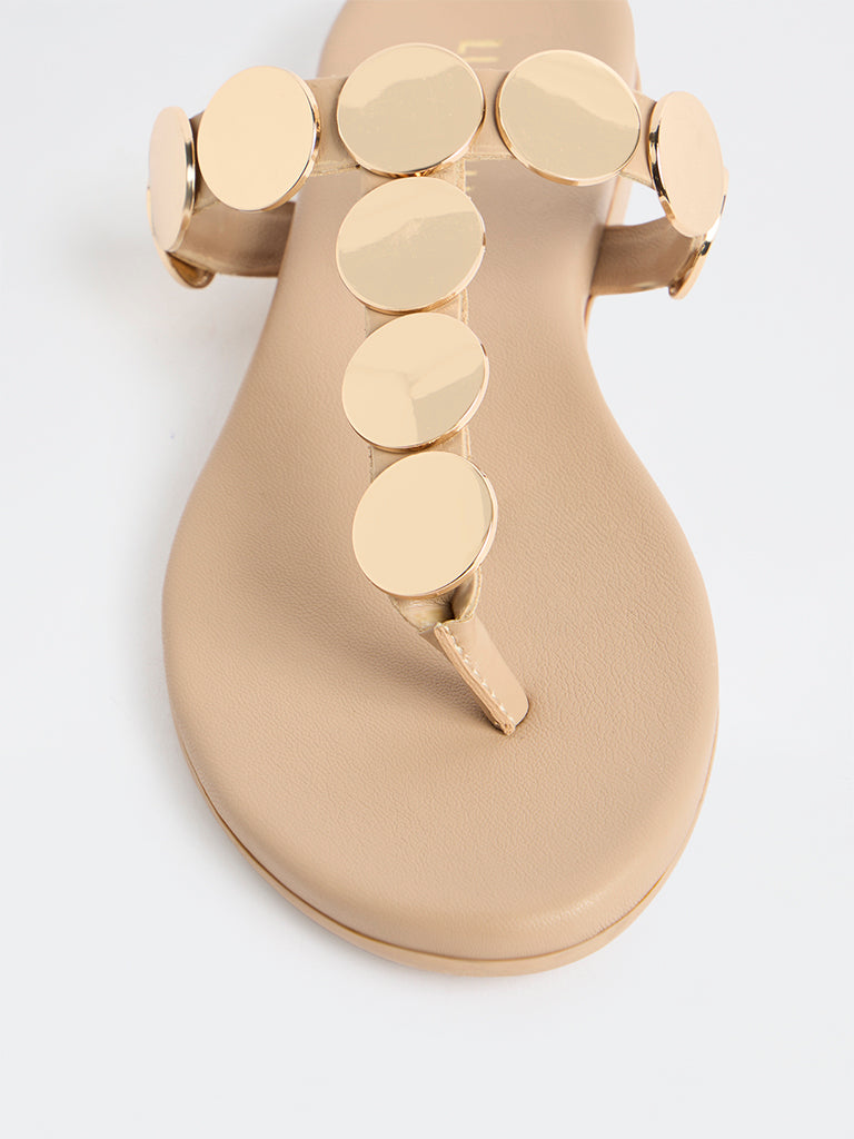 LUNA BLU Beige Embellished Thong-Strap Sandals